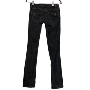 Evisu Women's Jeans Size 3 Dark Wash Slim Straight Y2K Button Flap Pockets immagine 1