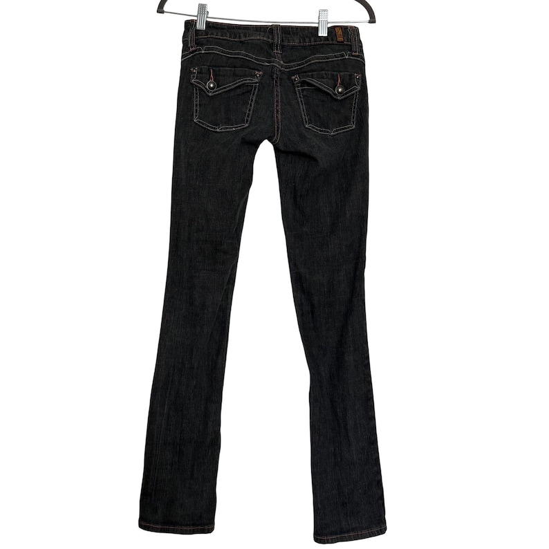 Evisu Women's Jeans Size 3 Dark Wash Slim Straight Y2K Button Flap Pockets immagine 1