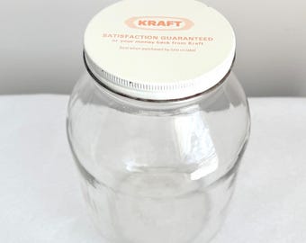 Vintage Kraft Glass Mayonnaise Jar w Original White Metal Lid 7" Kitchen Decor
