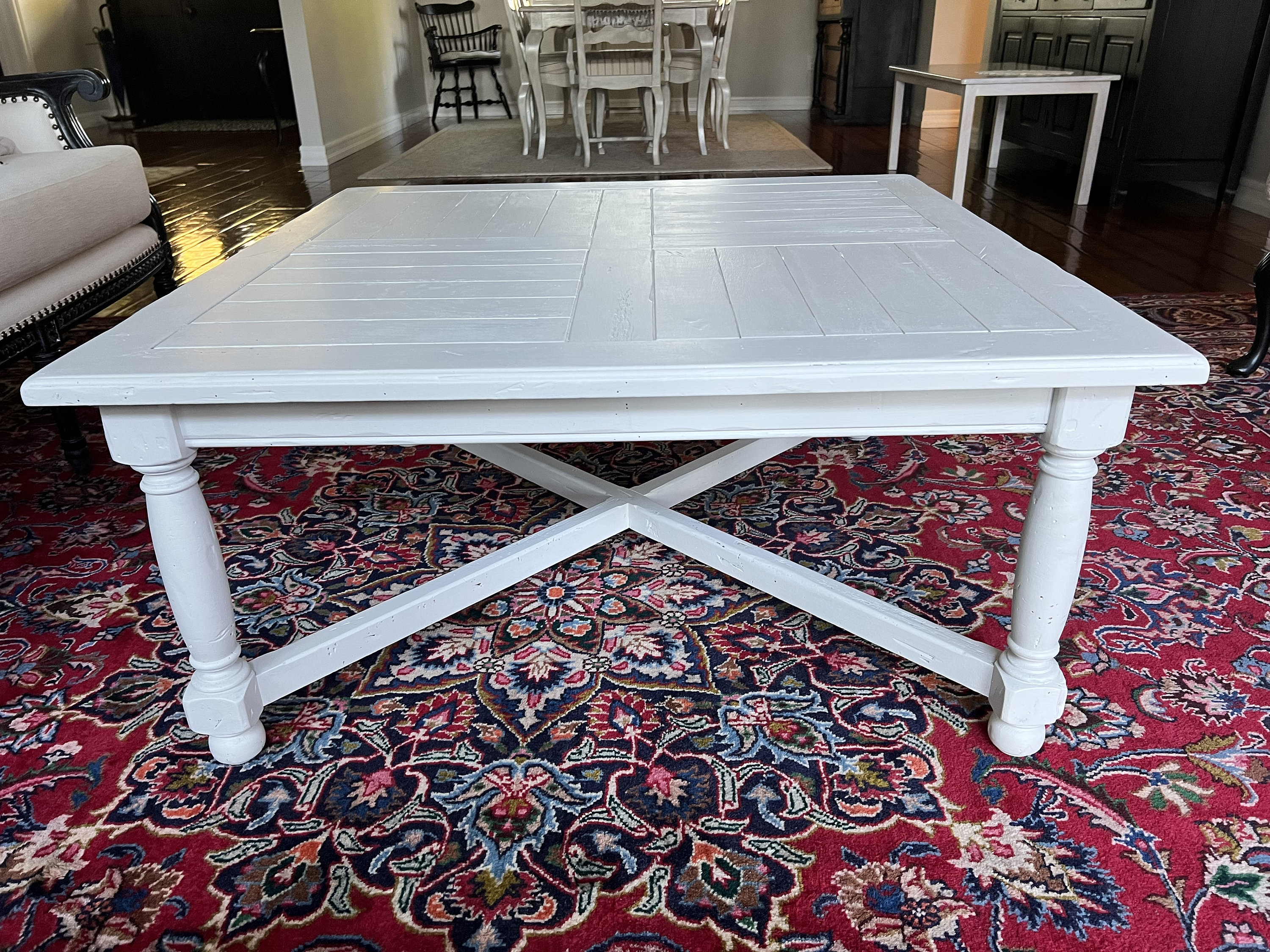 1980s Vintage Ethan Allan Coffee Table Painted White