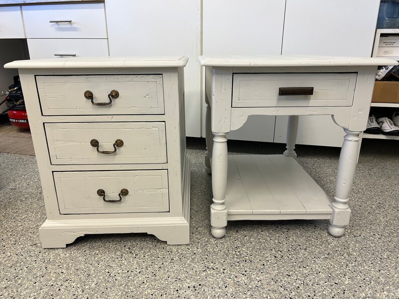 1980s Vintage Ethan Allen Side Tables Hand Painted White Set Etsy