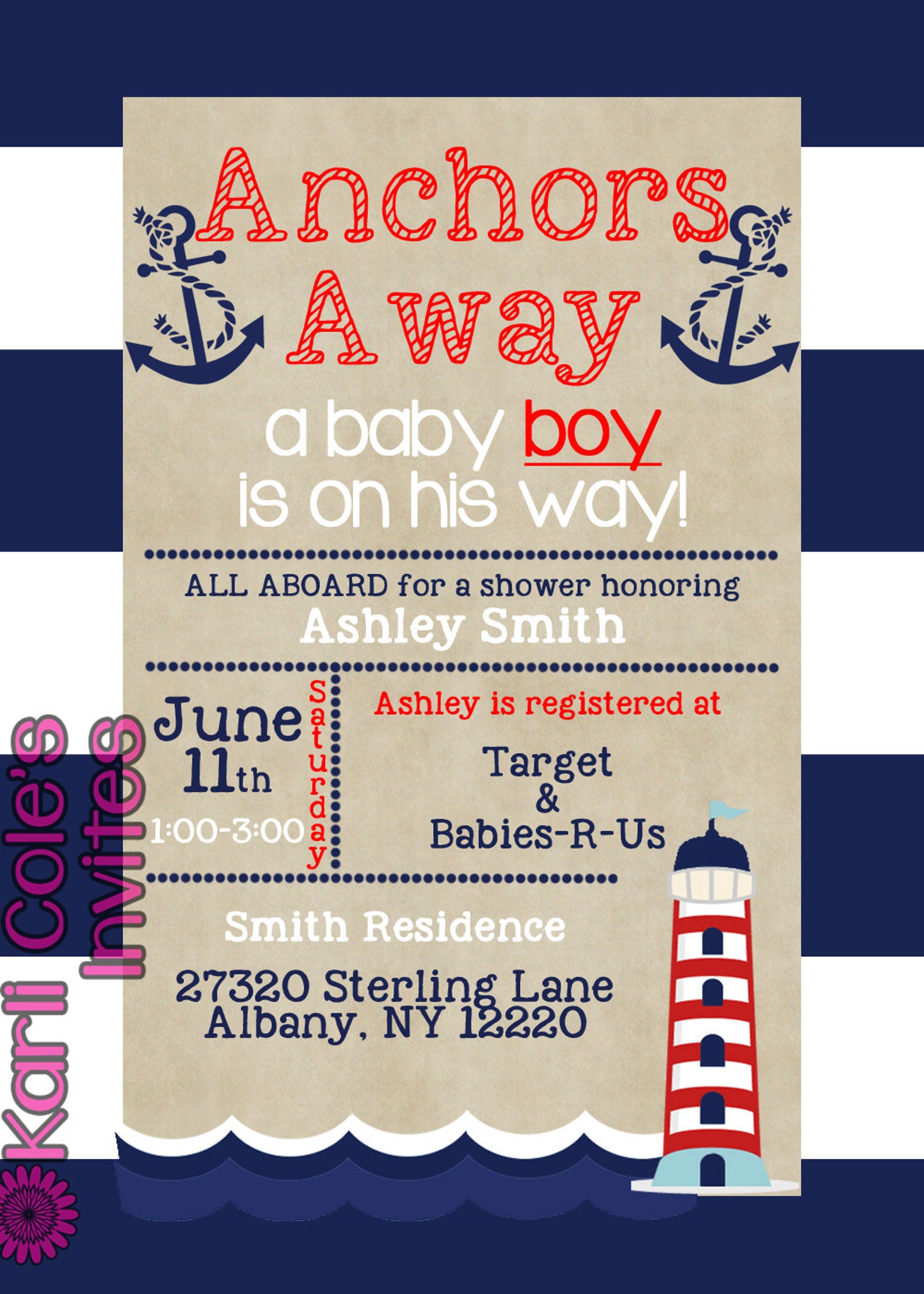 Nautical Baby Shower Invitation, Nautical Baby Shower Invite, Sailor