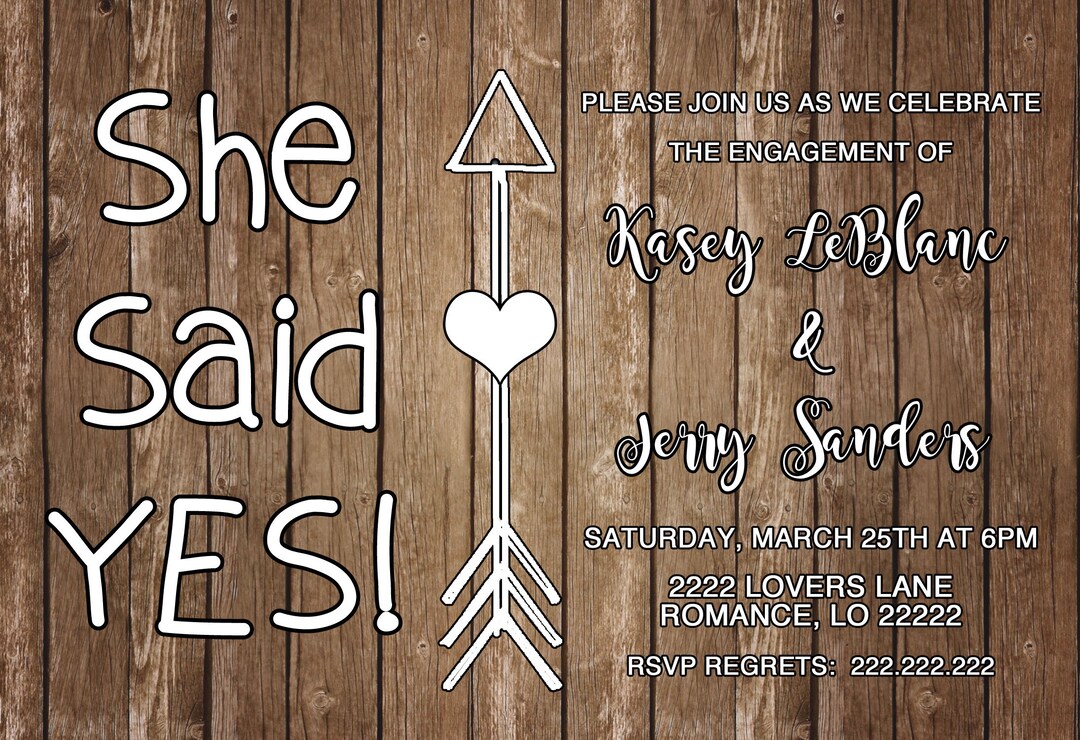 She Said Yes Invitation, She Said Yes Engagement Party, Rustic