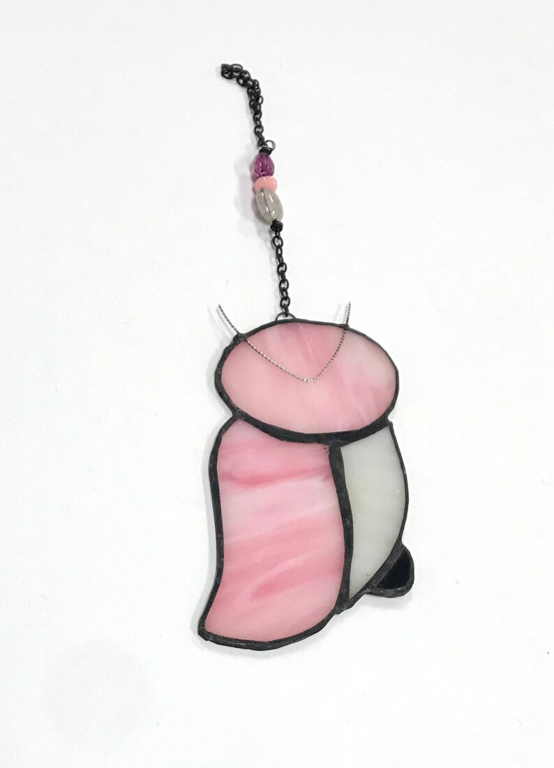 Pink Stained Glass Owl Suncatcher