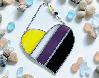 Stained Glass Non Binary LGBTQ Pride Flag Sun Catcher