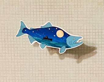 Midnight Salmon Fishing Waterproof Sticker