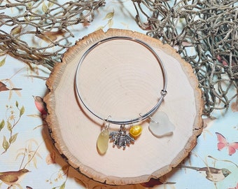Yellow Sea Glass and Bee Charm Bracelet