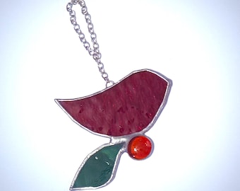 Atrapasol de vitrales de pájaro rojo pequeño
