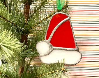 Stained Glass Santa Hat Sun Catcher Ornament