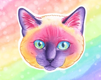 Rainbow Siamese Cat Vinyl Sticker