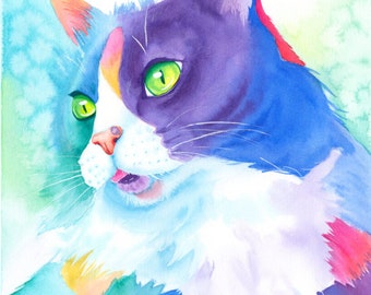 Custom Pet Portrait - Rainbow Watercolour Pet or Animal Portrait or Memorial