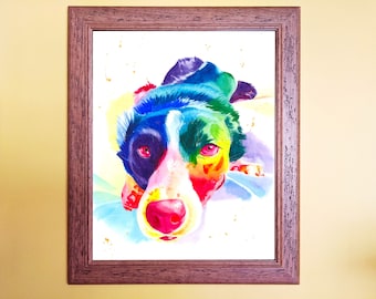 Watercolour Rainbow Smooth Coated Border Collie Dog Print