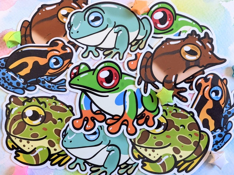 Frogs Vinyl Stickers/Decals: White's Tree Frog, Poison Dart Frog, Red-Eyed Frog, Horned Frog, Solomon Island Leaf Frog 2022 image 2