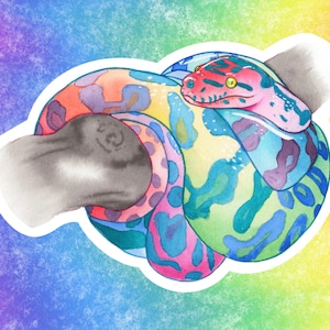 Autocollant/décalcomanie en vinyle arc-en-ciel style aquarelle serpent Python serpent