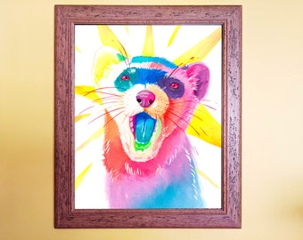Watercolour Rainbow Ferret Print