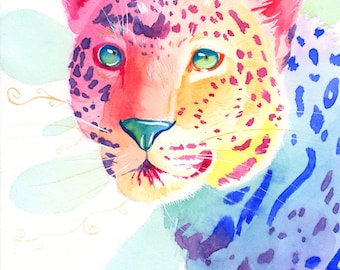 Imprimé léopard aquarelle arc-en-ciel