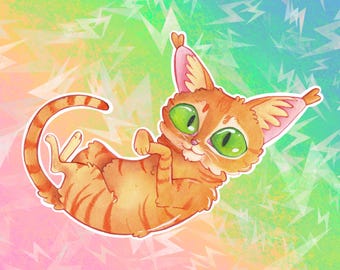 Watercolor Style Ginger Orange Tabby Cat Vinyl Sticker