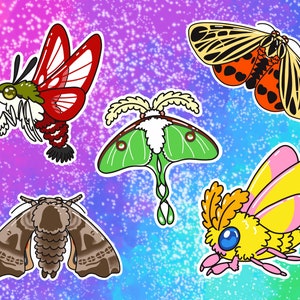 Autocollants / décalcomanies en vinyle Moths: Colibri à ailes claires, Luna, Érable rose, Sphinx tacheté jumeau et Papillons de nuit vierges Tiger Moths Individus et ensembles