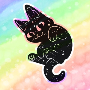 Autocollant/décalcomanie en vinyle holographique Galaxy Space Cat