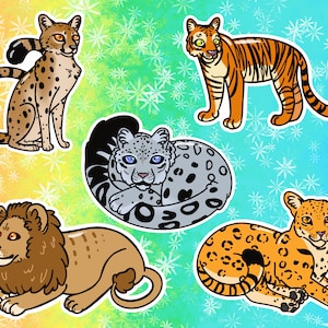 Autocollants / décalcomanies en vinyle Big Cats: guépard, jaguar, lion, léopard des neiges et chats sauvages tigres