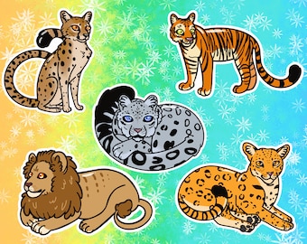 Big Cats Vinyl Stickers/Decals: Cheetah, Jaguar, Lion, Snow Leopard, and Tiger Wild Cats