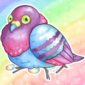 Stickers aquarelle arc-en-ciel bonne maman pigeon en vinyle