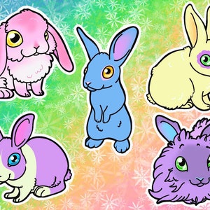 Pastel Rabbits/Bunnies Vinyl Stickers/Decals - Néerlandais, Hotot Nain, La Havane, Holland Lop, Lionhead Individuals et Set