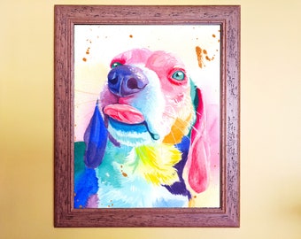 Watercolour Rainbow Beagle Dog Print