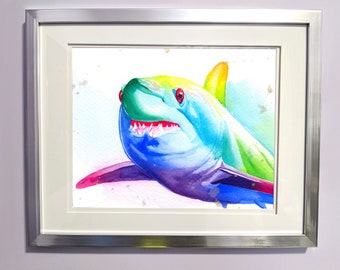 Rainbow Watercolour Mako Shark Print