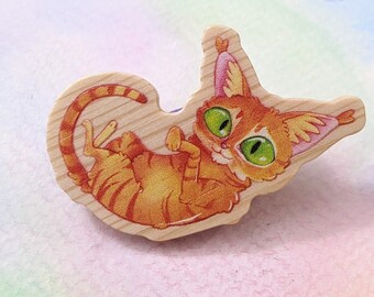 Orange Tabby Cat Wood Pin