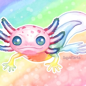 Stickers vinyles axolotl aquarelle arc-en-ciel