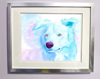 Watercolour Rainbow White Border Collie Dog Print