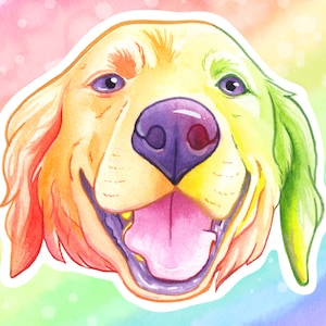 Autocollant en vinyle pour chien Golden Retriever arc-en-ciel