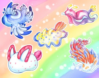 Rainbow Nudibranches Sea Slugs Vinyl Stickers/Decals: Blue Sea Dragon, Sea Bunny, and Assorted Sea Slugs as Individuals or a Set