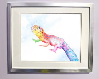 Watercolour Rainbow Leopard Gecko Lizard Print 2