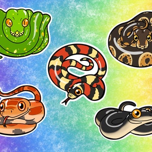 Autocollants/autocollants en vinyle Serpents : python-ball, serpent ratier noir, serpent des blés, python vert arbustif et serpent royal individuels et ensembles