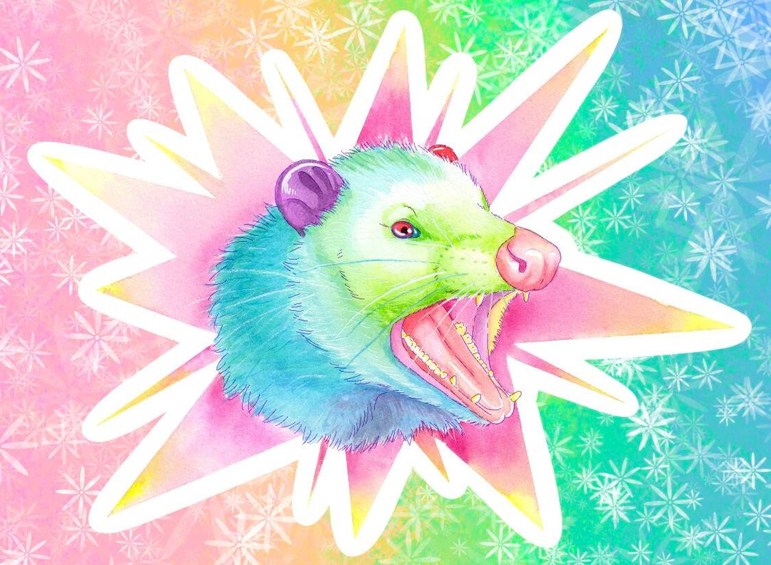 Rainbow Watercolor Style Screaming Opossum Vinyl Sticker - Etsy