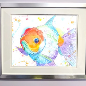 Watercolour Rainbow Oranda Goldfish Print