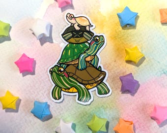 Red Eared Slider Turtle Stack Vinyl Sticker