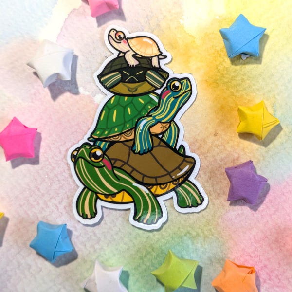 Red Eared Slider Turtle Stack Vinyl Sticker