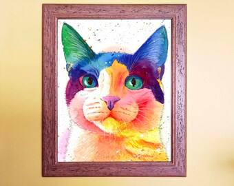 Watercolour Rainbow Tux Cat Print