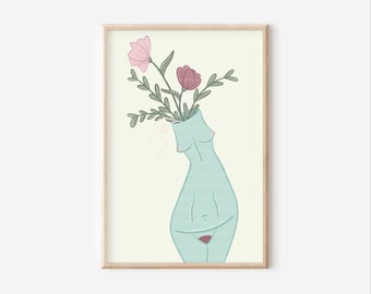 Blue Body Posi Plant Babe| Body Positive|Plant Gifts| Female Form Vase| Bathroom Art| Self love| Female Line Drawing| Self Care| Empowerment