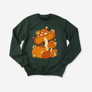 Might Mushroom Sweatshirt S-5X, Halloween Sweatshirt, Cottage Core, Mushroom Art, Mushroom Sweater, Plus Size, Retro Style, 60s, 70s, Fall