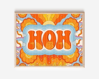 HOH Hard of Hearing Retro Print| Deaf Art|Hearing Aid| ASL Poster| Retro Decor| Sign Language| Deaf Awareness| Deaf Teacher