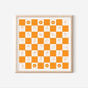 ASL Alphabet Print Orange| Deaf Art|Hearing Aid| ASL Poster| Retro Decor| Sign Language| Deaf Awareness| Deaf Teacher | ASL Poster