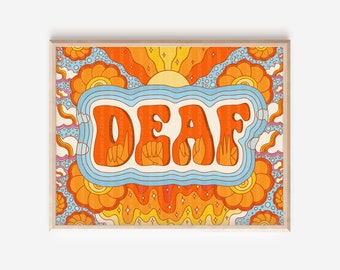 Deaf Retro Print| Deaf Art|Hearing Aid| Cochlear Implant| ASL Poster| Body Positive Art| Retro Decor| Warm Colors| Deaf Awareness