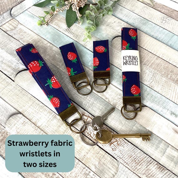 Strawberry Fabric Wristlet Keyring: Summer Keychain, Bag Charm