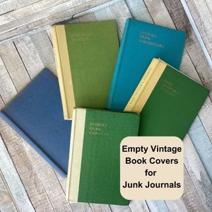 Carnets vides de couverture de livre, artisanat recyclé vintage relié, pages de livre illustrées, couvertures de livres bleu-vert, souvenir réutilisé