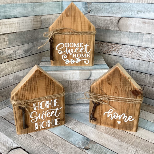 Wooden rustic house block, home sweet home, reclaimed wood shelf sitter, gift for new home, home decor, housewarming gift, shabby chic decor