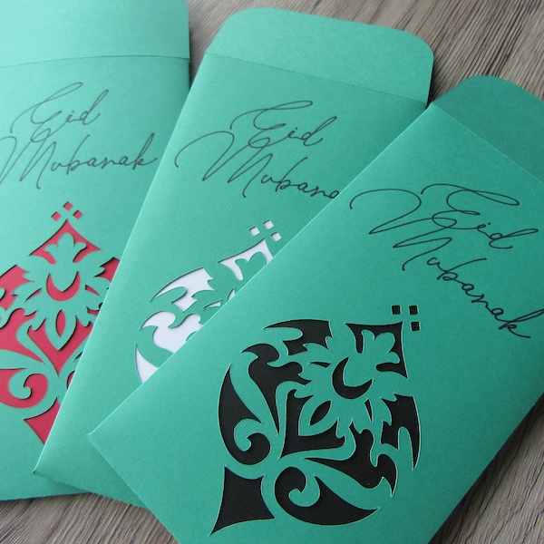 Eid Mubarak money envelopes, green money envelopes for Eid, eidi eidiyah gift, childrens money present, muslim Eid al-Adhan